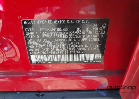 2023 Honda Hr-V 2Wd Sport из США, поврежденный, VIN 3CZRZ1H58PM745129